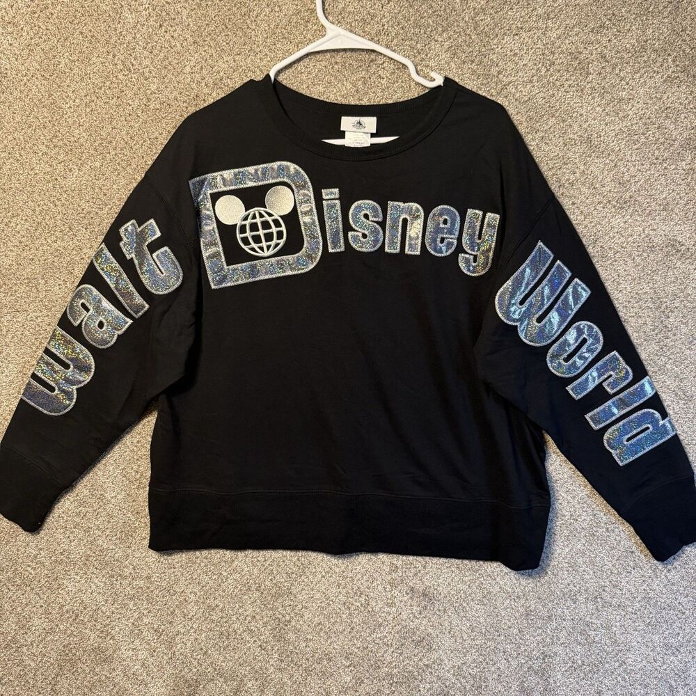 Walt Disney World Metallic Logo Crewneck Sweatshirt Women Large Black